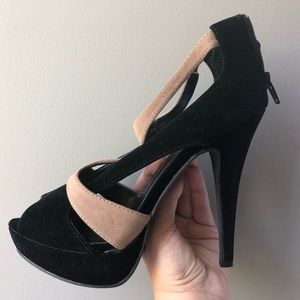 Black/Taupe Suede Stiletto Heels